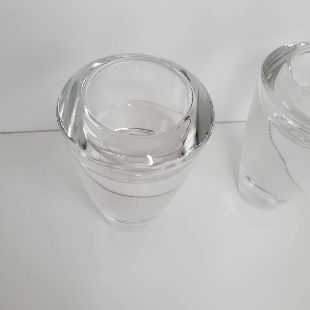 Pair of Crate & Barrel Duo Tall Candle Holders Glass Reversible Taper or Votive
